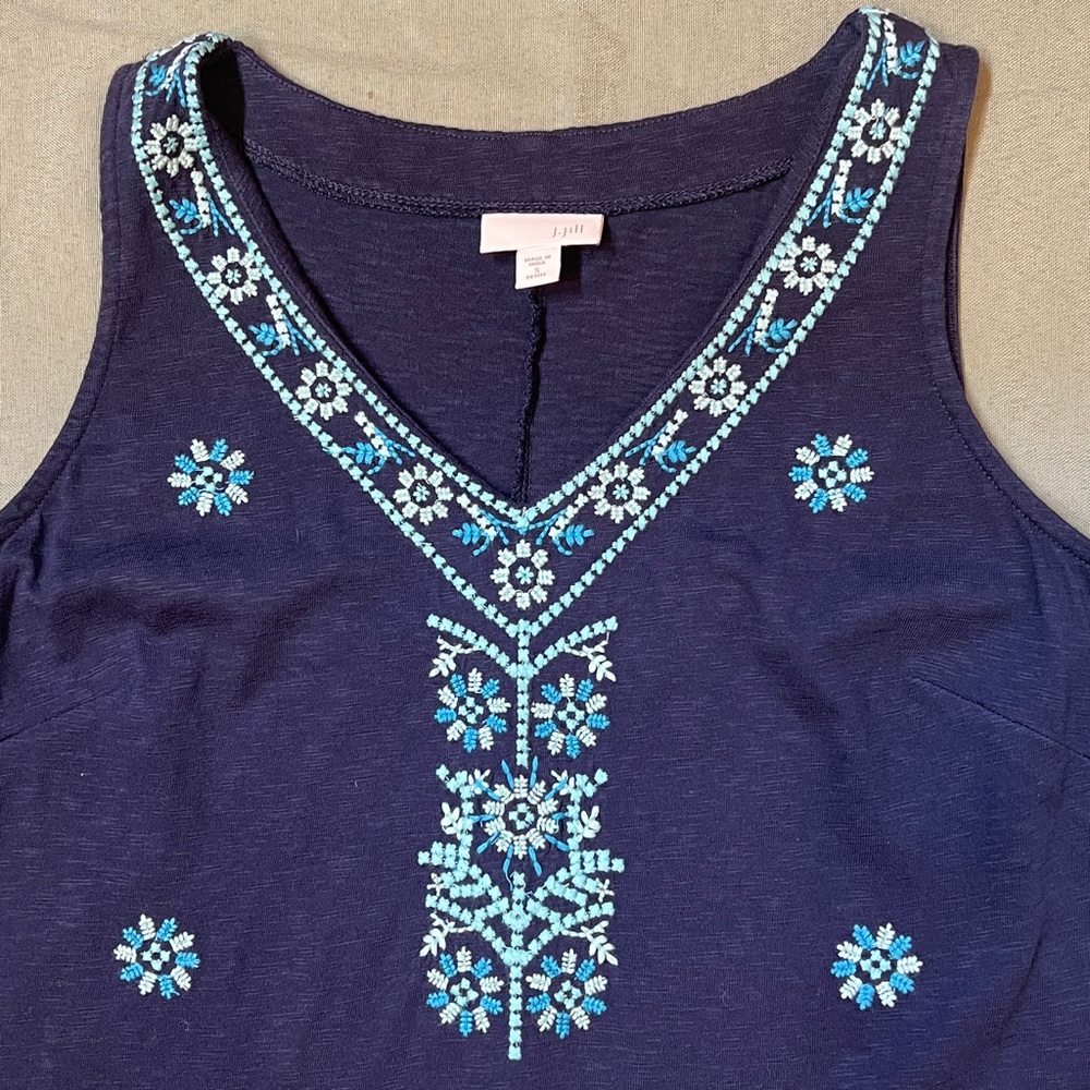 J. Jill Maxi Dress Blue‎ Embroidered Sleeveless Sz S - Picture 4 of 12
